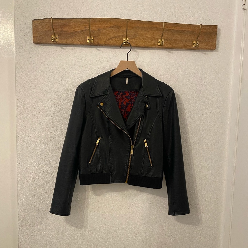 Free People Faux Moto Bomber Leather Jacket